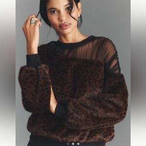Maeve Anthropologie Faux Fur Inset Pullover Sweatshirt size XS nwot